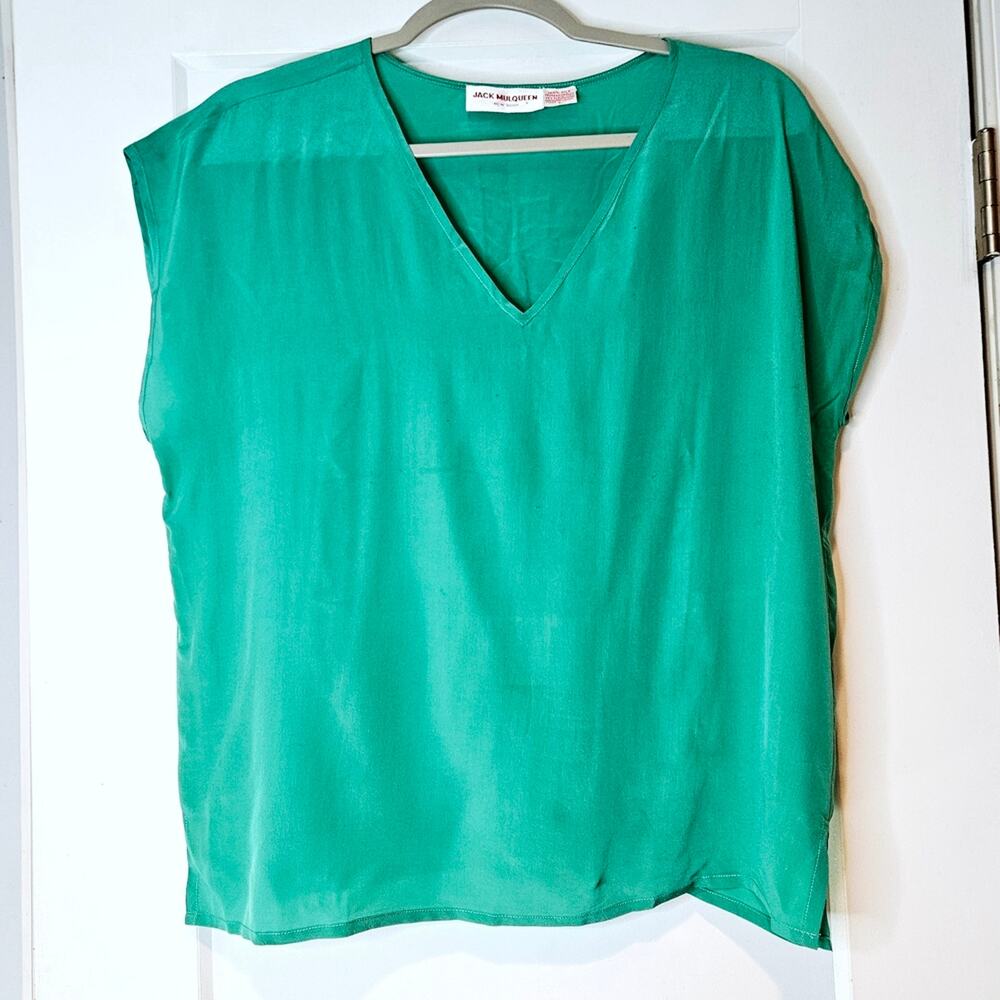 Vintage 100% Silk Jack Mulqueen V-Neck Women's Top